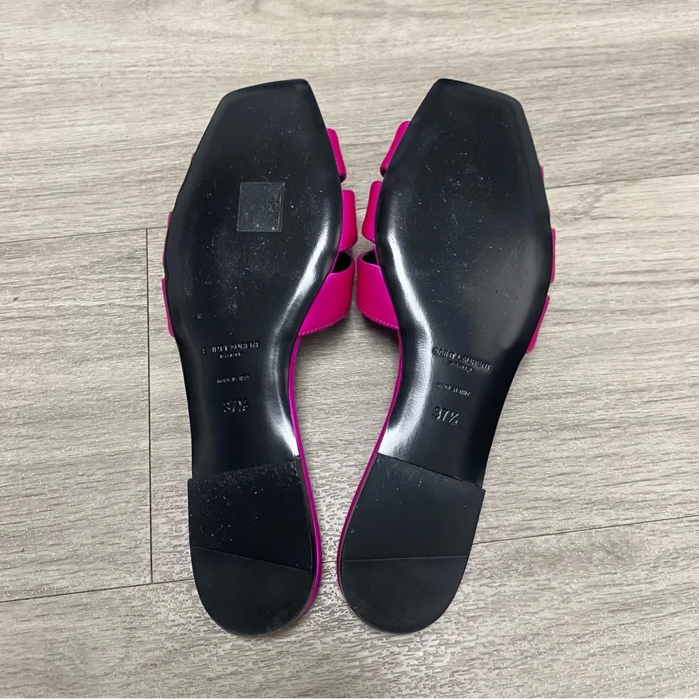 RARE Like New Saint Laurent Fuchsia Satin Nu Pieds Slide Sandals size 37.5 - Picture 7 of 9